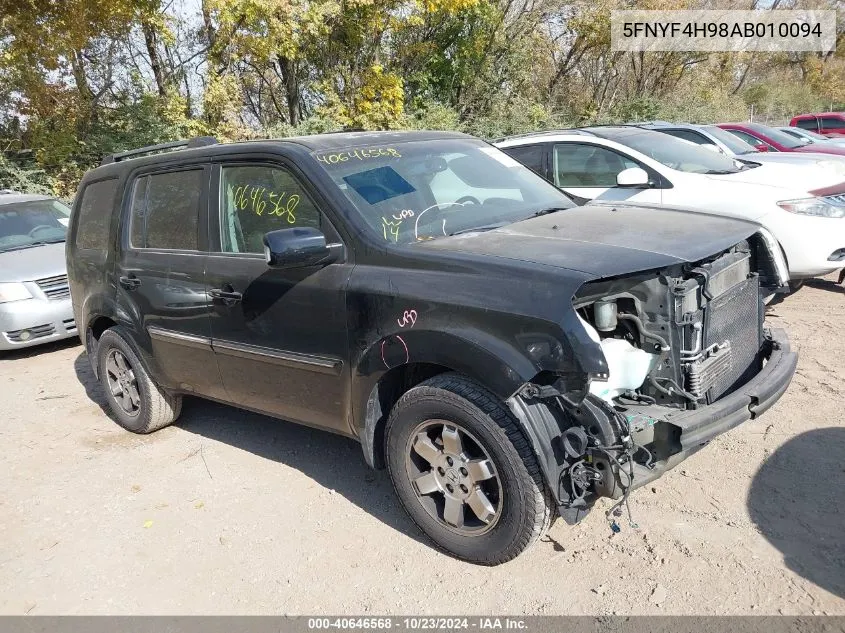 2010 Honda Pilot Touring VIN: 5FNYF4H98AB010094 Lot: 40646568