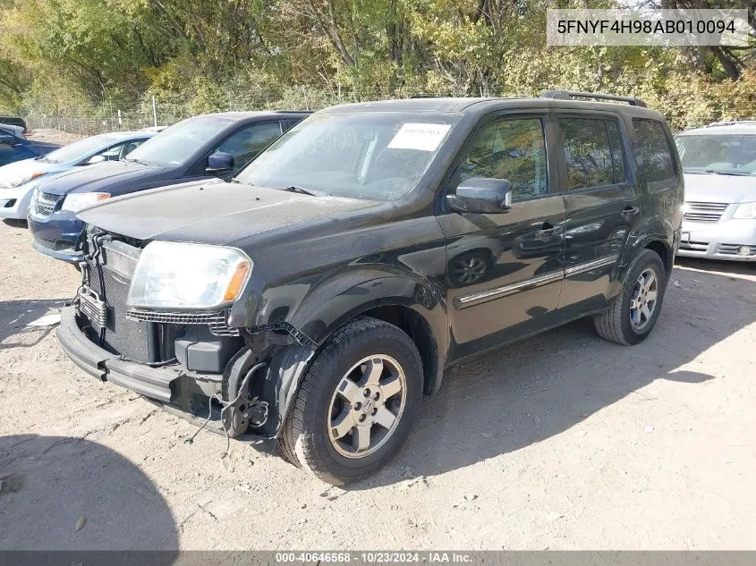 2010 Honda Pilot Touring VIN: 5FNYF4H98AB010094 Lot: 40646568