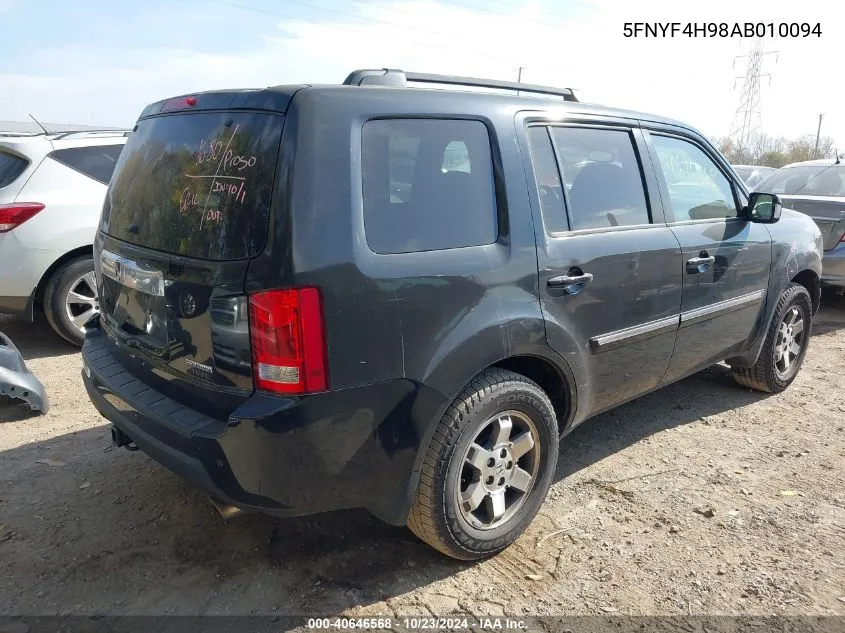 2010 Honda Pilot Touring VIN: 5FNYF4H98AB010094 Lot: 40646568