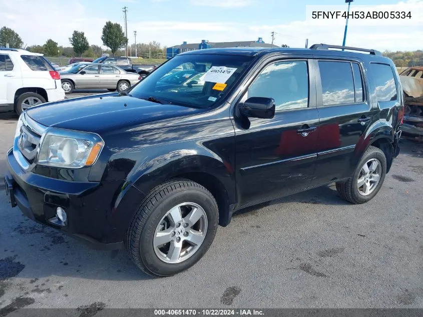 2010 Honda Pilot Ex-L VIN: 5FNYF4H53AB005334 Lot: 40651470