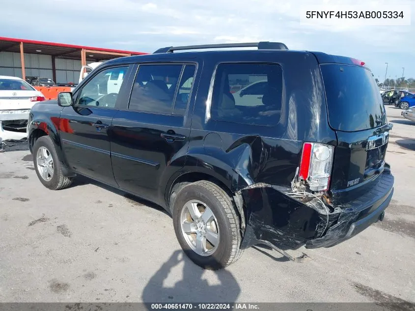 2010 Honda Pilot Ex-L VIN: 5FNYF4H53AB005334 Lot: 40651470