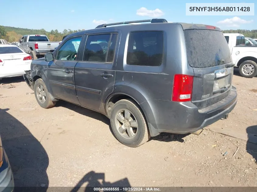 2010 Honda Pilot Ex-L VIN: 5FNYF3H56AB011428 Lot: 40688555