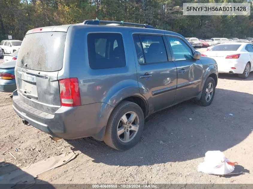 2010 Honda Pilot Ex-L VIN: 5FNYF3H56AB011428 Lot: 40688555