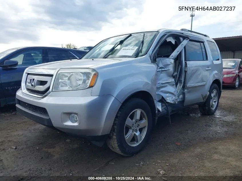 2010 Honda Pilot Ex-L VIN: 5FNYF4H64AB027237 Lot: 40689205