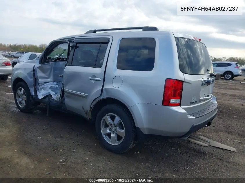 2010 Honda Pilot Ex-L VIN: 5FNYF4H64AB027237 Lot: 40689205