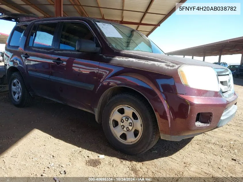 2010 Honda Pilot Lx VIN: 5FNYF4H20AB038782 Lot: 40695354