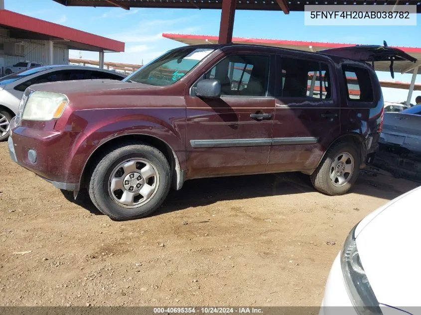 2010 Honda Pilot Lx VIN: 5FNYF4H20AB038782 Lot: 40695354