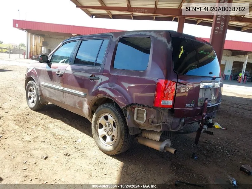 2010 Honda Pilot Lx VIN: 5FNYF4H20AB038782 Lot: 40695354