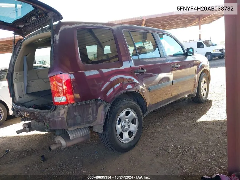 2010 Honda Pilot Lx VIN: 5FNYF4H20AB038782 Lot: 40695354