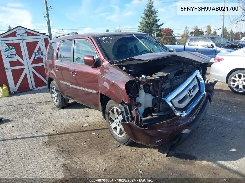 2010 Honda Pilot Touring VIN: 5FNYF3H99AB021700 Lot: 40703884