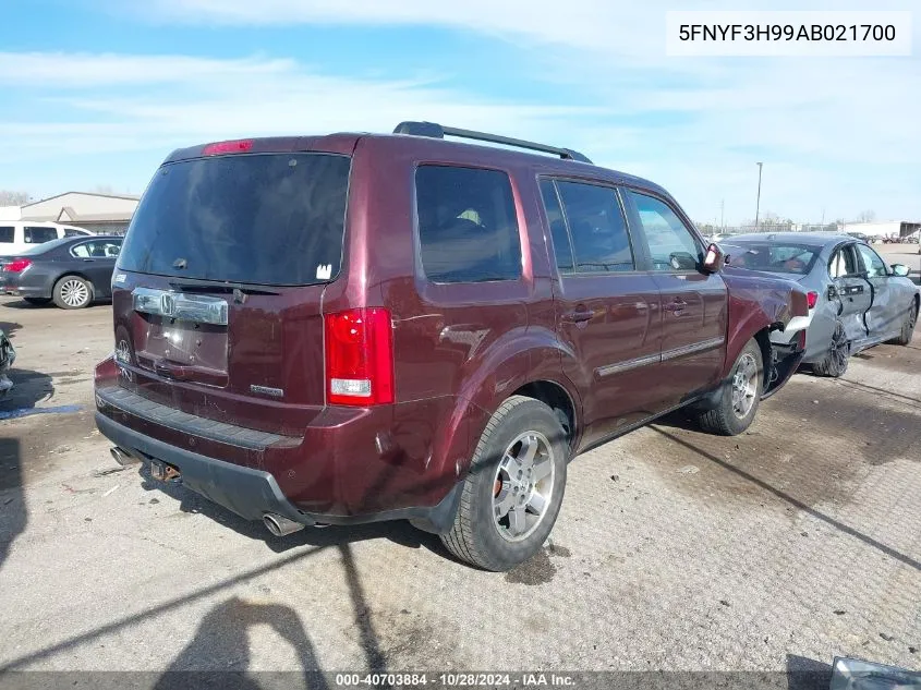 2010 Honda Pilot Touring VIN: 5FNYF3H99AB021700 Lot: 40703884