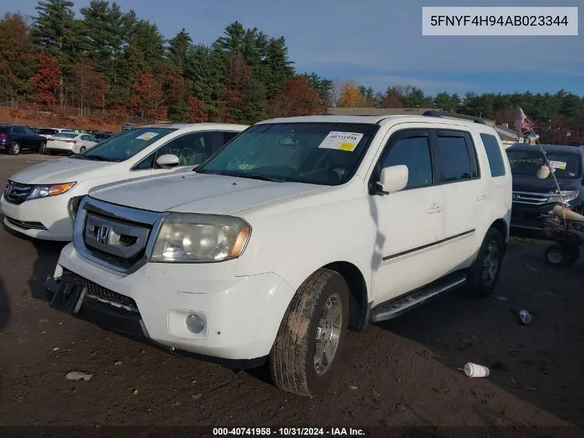 2010 Honda Pilot Touring VIN: 5FNYF4H94AB023344 Lot: 40741958