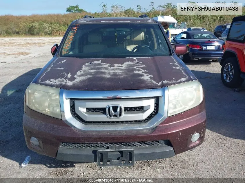 2010 Honda Pilot Touring VIN: 5FNYF3H90AB010438 Lot: 40749043