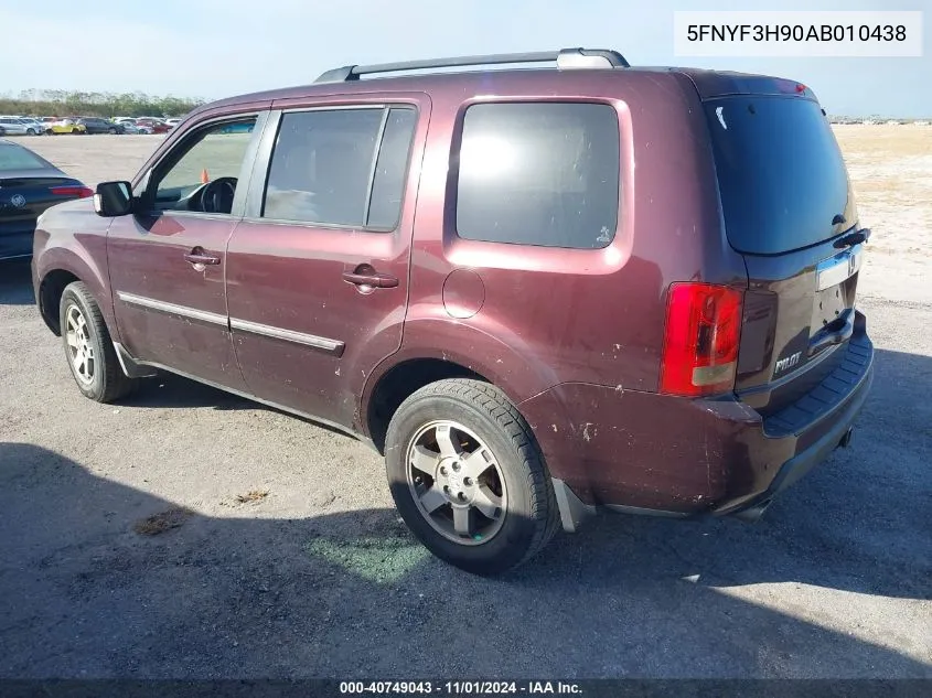 2010 Honda Pilot Touring VIN: 5FNYF3H90AB010438 Lot: 40749043