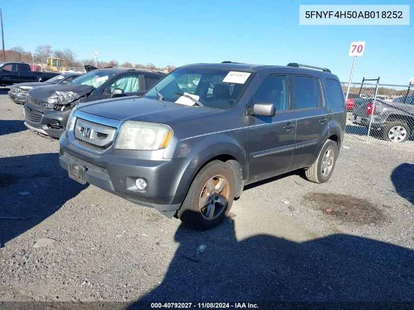 2010 Honda Pilot Ex-L VIN: 5FNYF4H50AB018252 Lot: 40792027