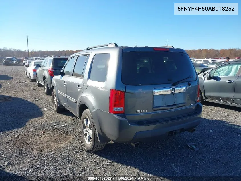 2010 Honda Pilot Ex-L VIN: 5FNYF4H50AB018252 Lot: 40792027