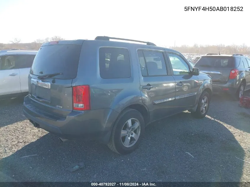 2010 Honda Pilot Ex-L VIN: 5FNYF4H50AB018252 Lot: 40792027