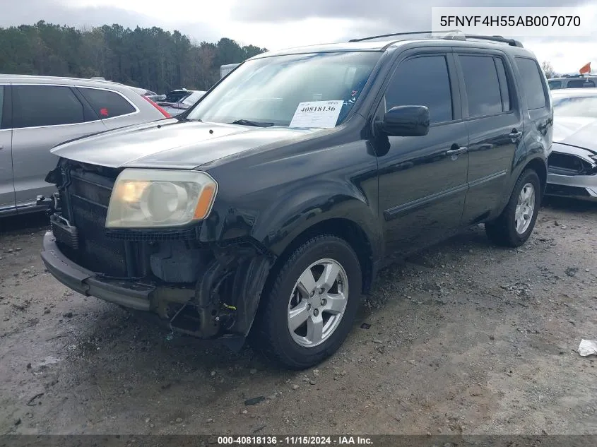 2010 Honda Pilot Ex-L VIN: 5FNYF4H55AB007070 Lot: 40818136