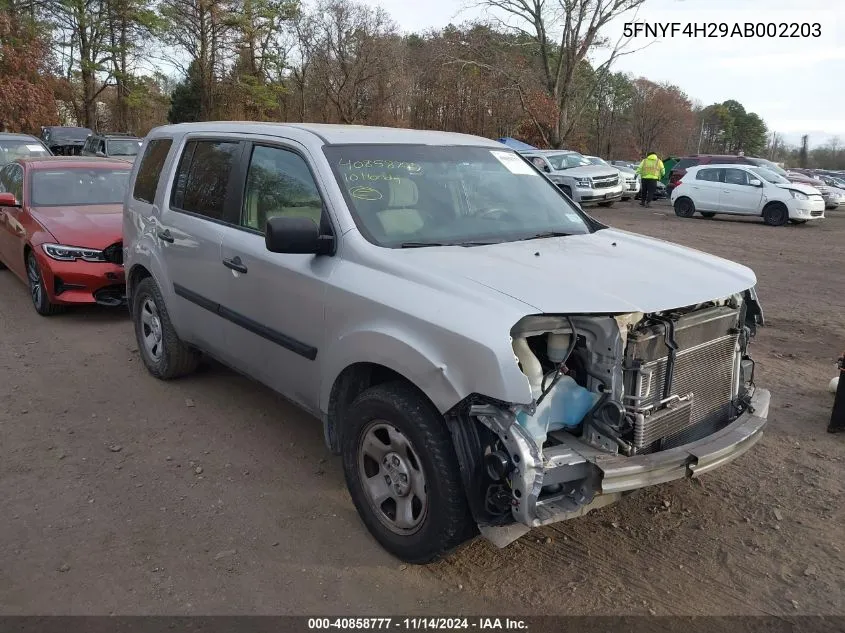 2010 Honda Pilot Lx VIN: 5FNYF4H29AB002203 Lot: 40858777