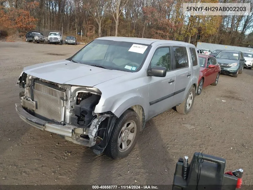 2010 Honda Pilot Lx VIN: 5FNYF4H29AB002203 Lot: 40858777