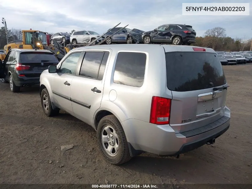 2010 Honda Pilot Lx VIN: 5FNYF4H29AB002203 Lot: 40858777