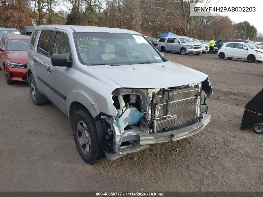 2010 Honda Pilot Lx VIN: 5FNYF4H29AB002203 Lot: 40858777