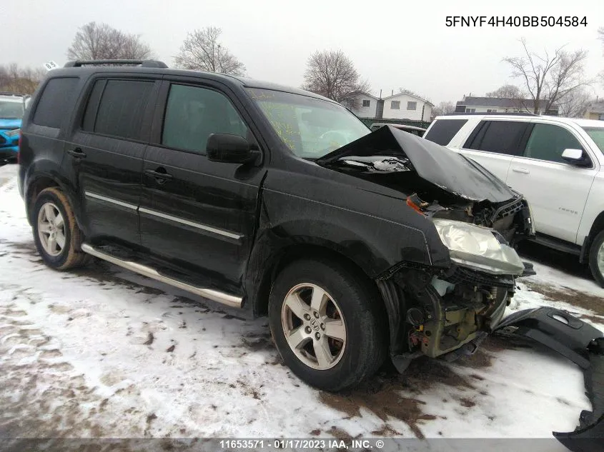 2011 Honda Pilot VIN: 5FNYF4H40BB504584 Lot: 11653571