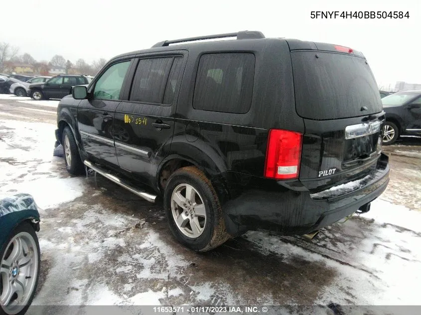 2011 Honda Pilot VIN: 5FNYF4H40BB504584 Lot: 11653571