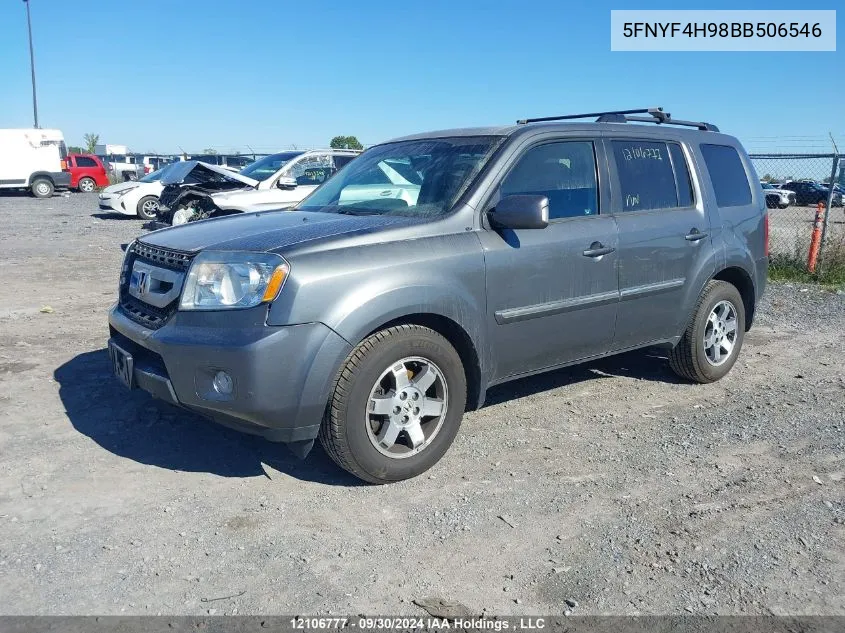 2011 Honda Pilot Touring VIN: 5FNYF4H98BB506546 Lot: 12106777