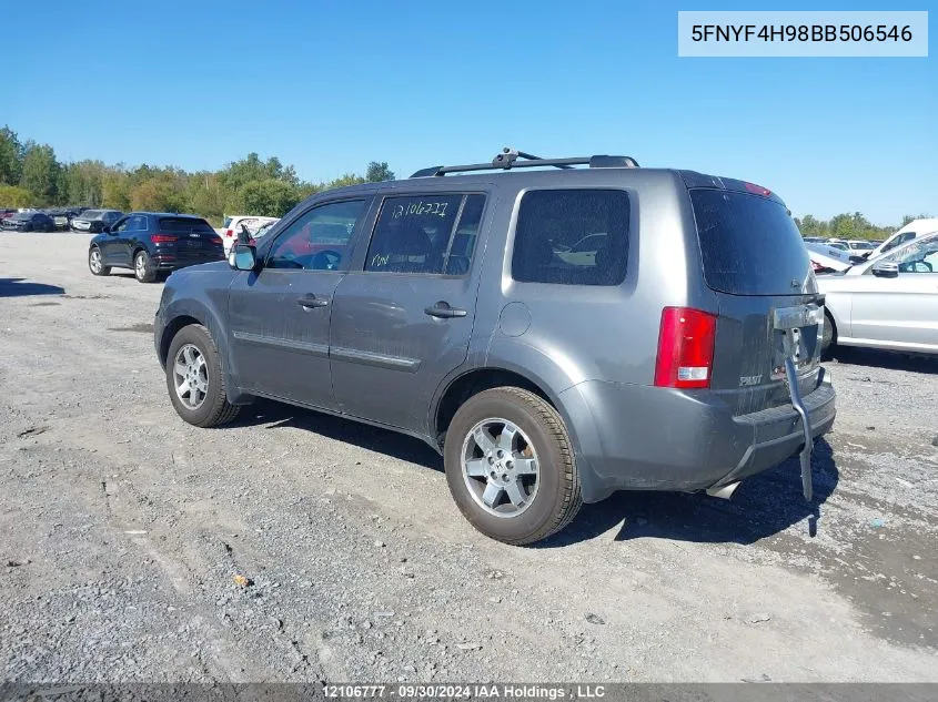 2011 Honda Pilot Touring VIN: 5FNYF4H98BB506546 Lot: 12106777