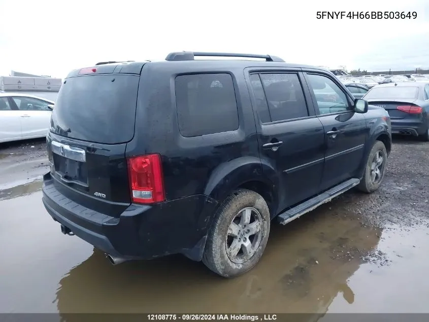 2011 Honda Pilot VIN: 5FNYF4H66BB503649 Lot: 12108775