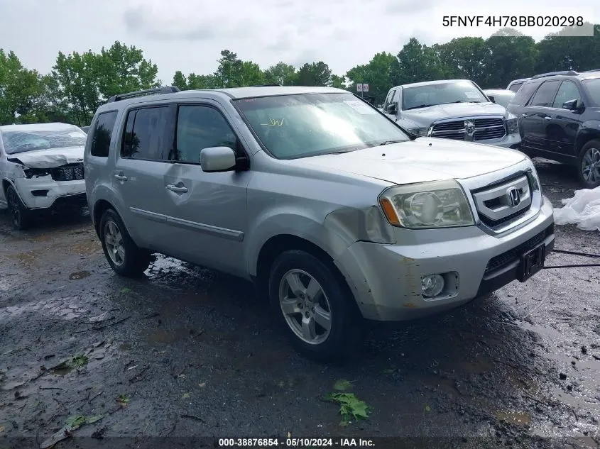 2011 Honda Pilot Ex-L VIN: 5FNYF4H78BB020298 Lot: 38876854