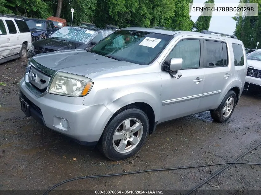 2011 Honda Pilot Ex-L VIN: 5FNYF4H78BB020298 Lot: 38876854