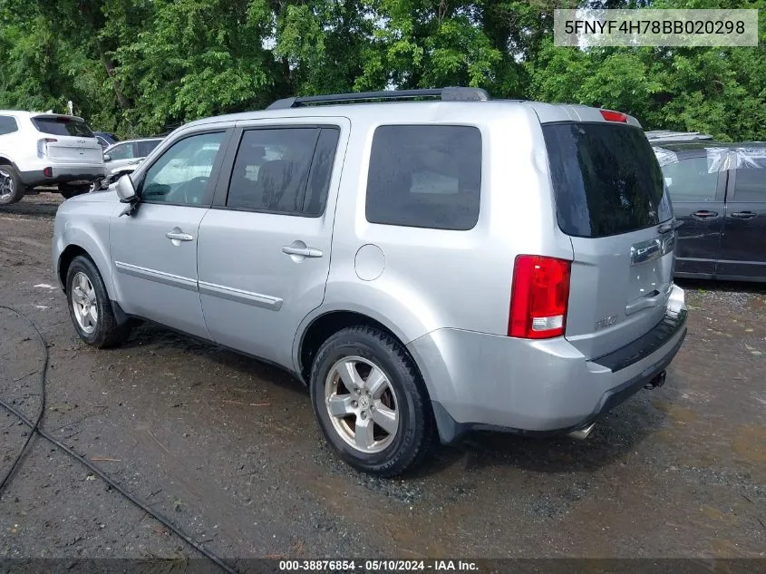 2011 Honda Pilot Ex-L VIN: 5FNYF4H78BB020298 Lot: 38876854