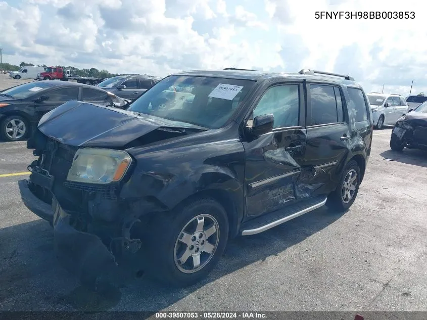 2011 Honda Pilot Touring VIN: 5FNYF3H98BB003853 Lot: 39507053