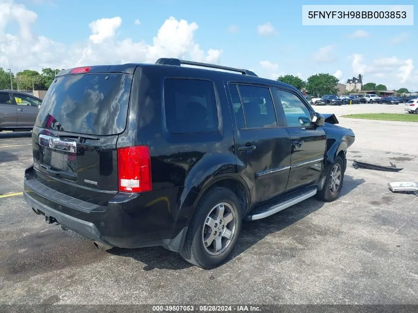 2011 Honda Pilot Touring VIN: 5FNYF3H98BB003853 Lot: 39507053