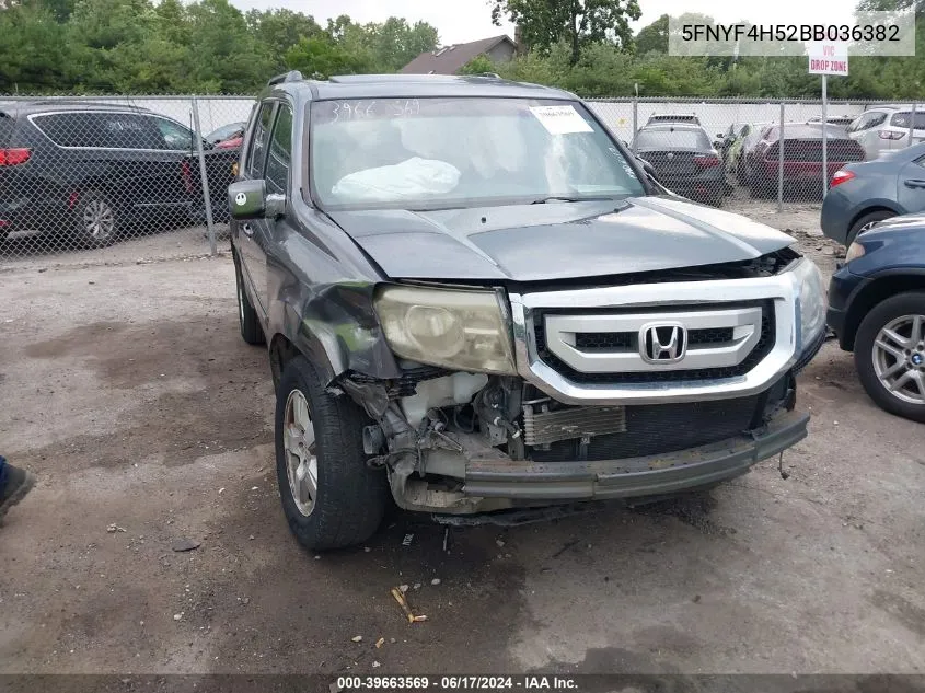 2011 Honda Pilot Ex-L VIN: 5FNYF4H52BB036382 Lot: 39663569