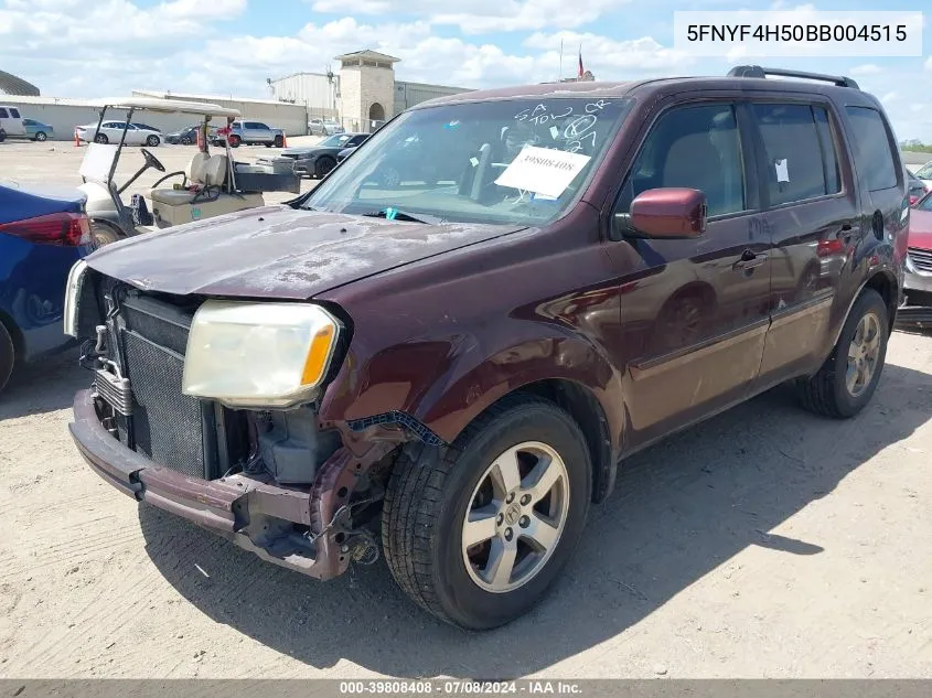 2011 Honda Pilot Ex-L VIN: 5FNYF4H50BB004515 Lot: 39808408