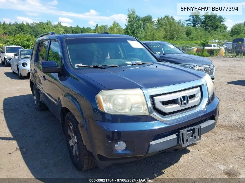 2011 Honda Pilot Touring VIN: 5FNYF4H91BB077394 Lot: 39821784