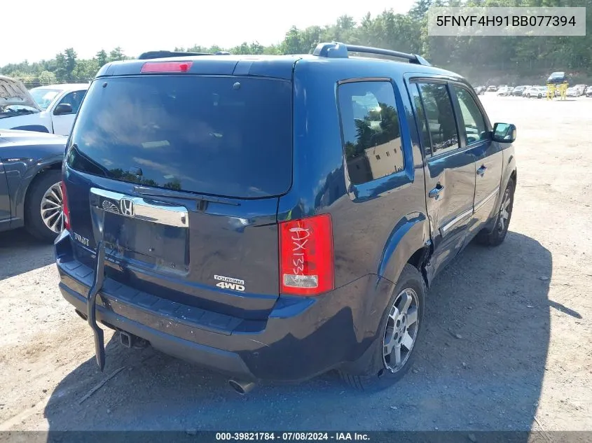 2011 Honda Pilot Touring VIN: 5FNYF4H91BB077394 Lot: 39821784