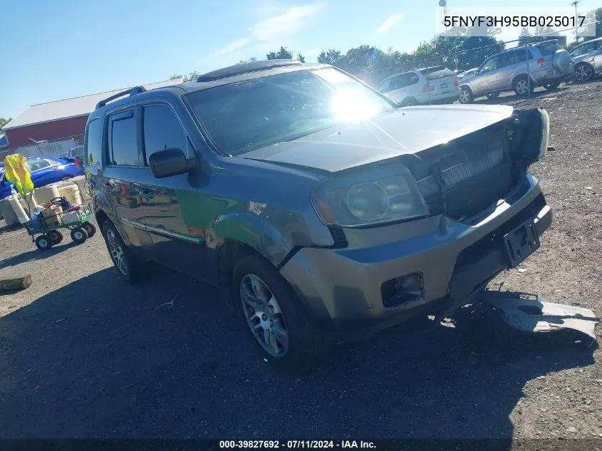 2011 Honda Pilot Touring VIN: 5FNYF3H95BB025017 Lot: 39827692