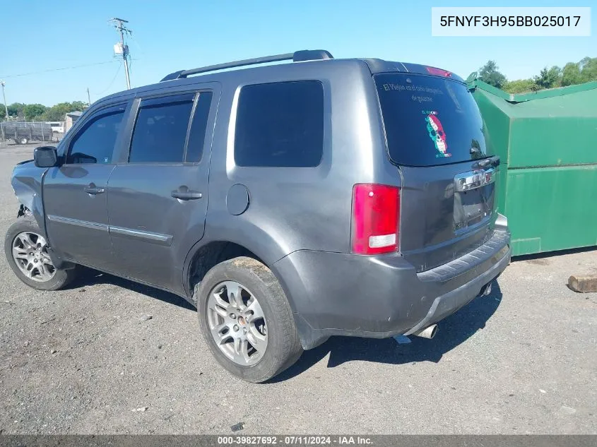 2011 Honda Pilot Touring VIN: 5FNYF3H95BB025017 Lot: 39827692