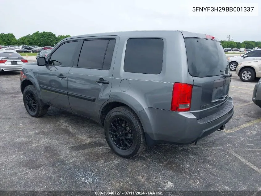 2011 Honda Pilot Lx VIN: 5FNYF3H29BB001337 Lot: 39840727