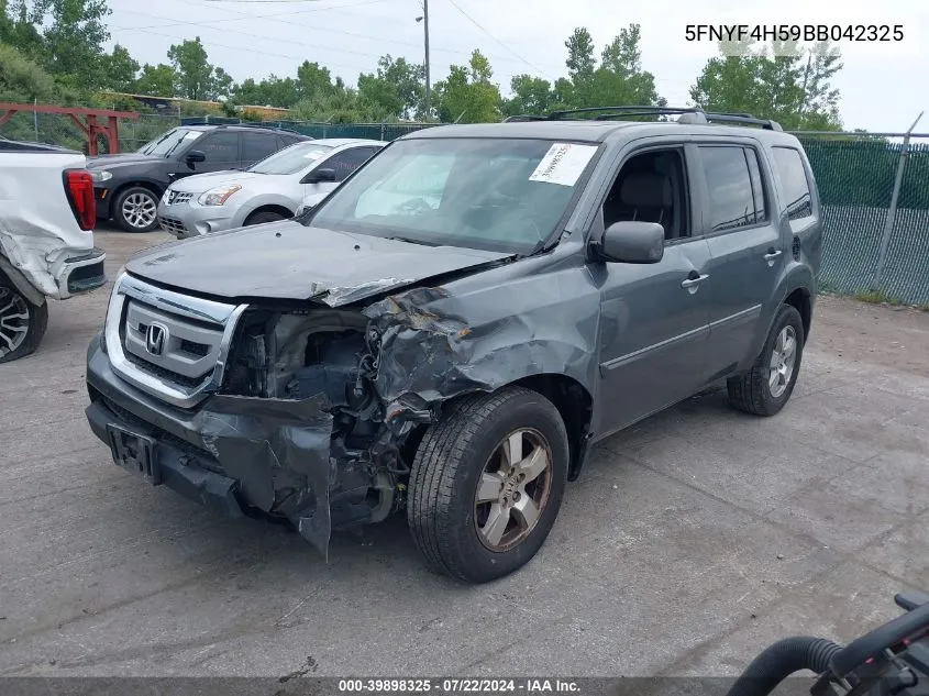 2011 Honda Pilot Ex-L VIN: 5FNYF4H59BB042325 Lot: 39898325