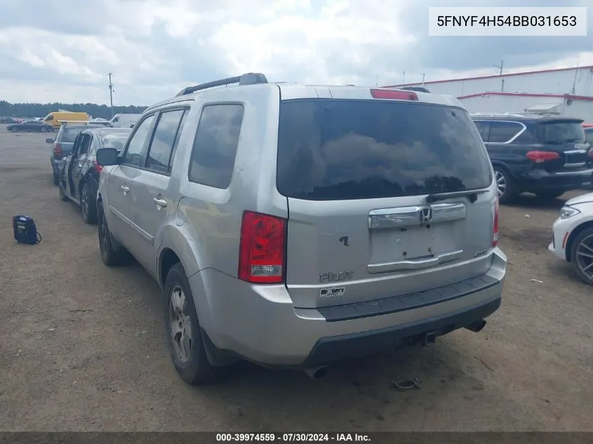 2011 Honda Pilot Ex-L VIN: 5FNYF4H54BB031653 Lot: 39974559