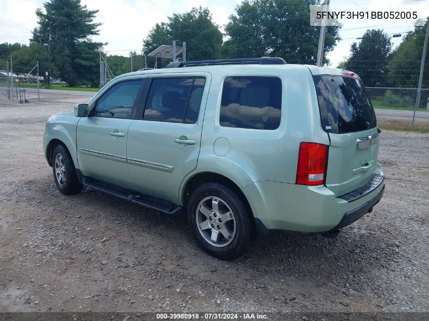 2011 Honda Pilot Touring VIN: 5FNYF3H91BB052005 Lot: 39980918