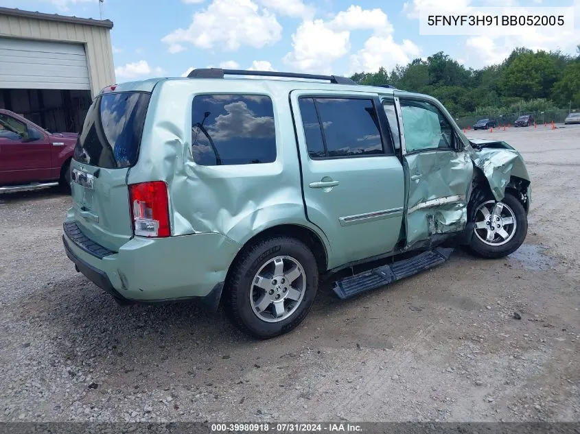 2011 Honda Pilot Touring VIN: 5FNYF3H91BB052005 Lot: 39980918