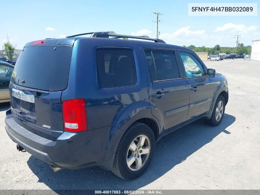 2011 Honda Pilot Ex VIN: 5FNYF4H47BB032089 Lot: 40017883