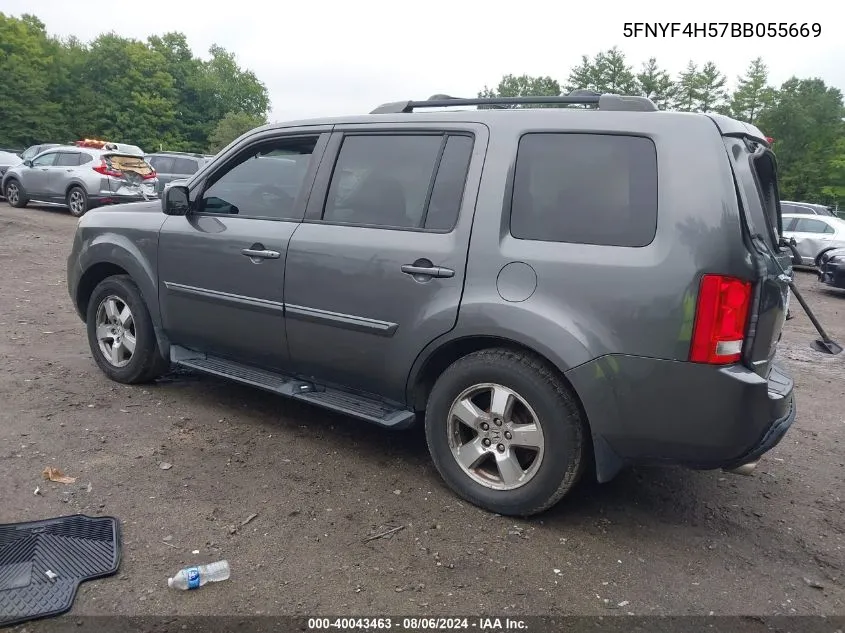 2011 Honda Pilot Ex-L VIN: 5FNYF4H57BB055669 Lot: 40043463