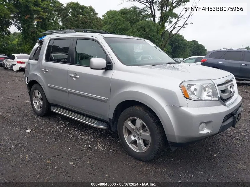 2011 Honda Pilot Ex-L VIN: 5FNYF4H53BB075966 Lot: 40045533